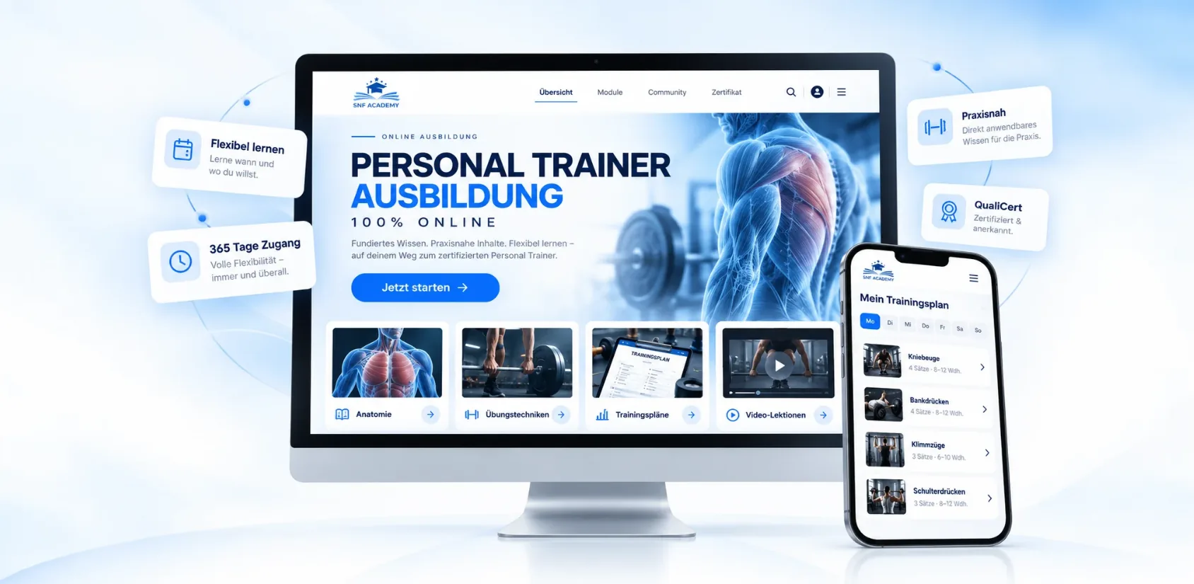 Formation de personal trainer 100 % en ligne : apprendre de façon flexible, 365 jours d'accès, pratique, certifiée QualiCert